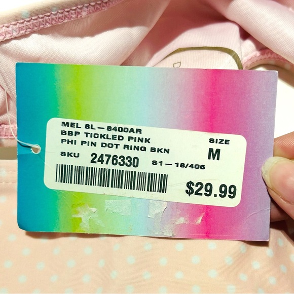 Melissa Swim Bikini Bottoms Light Pink White Polka Dots O-Ring Hips Size Medium - Picture 9 of 9